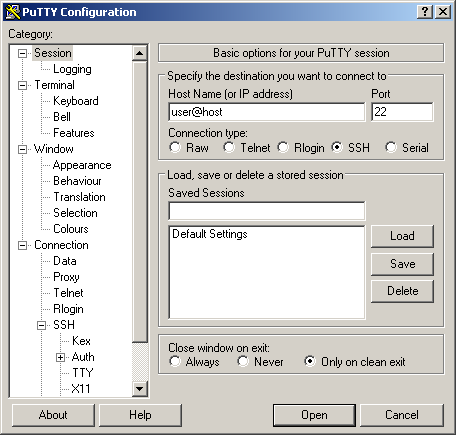 ssh putty saved session